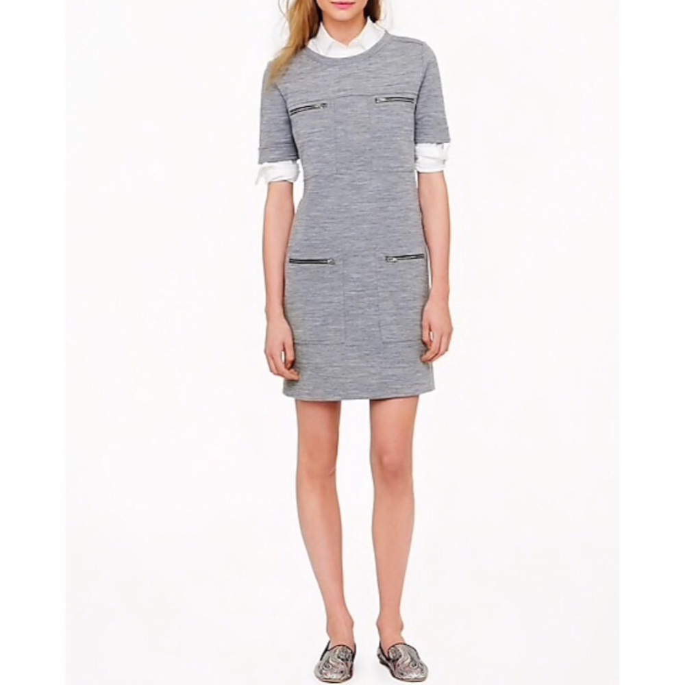 J crew grey pocket zip wool short sleeve dress